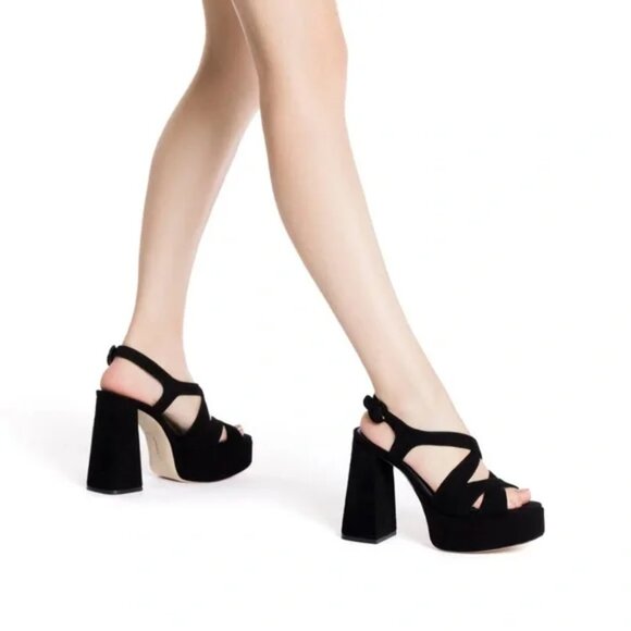 NEW LARROUDE Made In Brazil Suede Bee Heeled Slingback Sandals black 252 - Picture 7 of 7